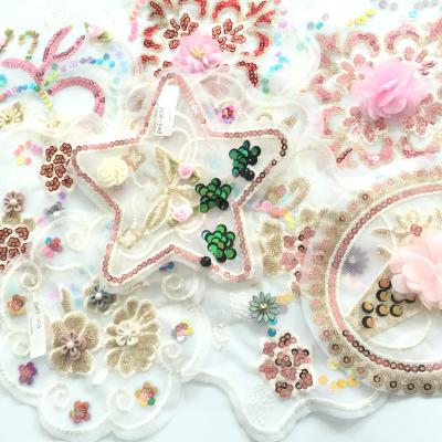 China 2020 new design new arrival 3D fashion garment accessory beaded applique sequin patch for sale