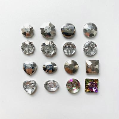 China Decorative Dry Cleaning Rhinestone 2Holes Diamond Crystal Acrylic Buttons For Garment for sale