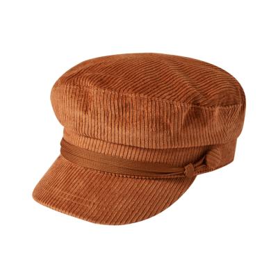 中国 Streetwear Brown Army Military Corduroy Hats Wholesale Female Beret Hat With Rope 販売のため