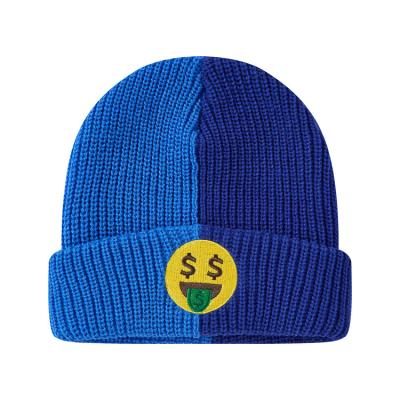 中国 Custom Designer Folded Cuff Beanie Two Tone Women Men Embroidered Patch Beanie Hats 販売のため