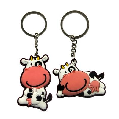 China Fashion Customized Cute Promotional PVC 3D Rubber Cheap Rubber Cartoon Design Cow Key Chain for sale