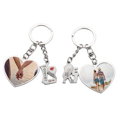 China Couples Key Chain Custom Personalized Valentines Day Gift Ideas Logo Sublimation Thermal Transfer Heart Shape Couples Key Chain for sale