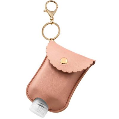 China 2021 Europe Logo Portable PU 60ml 30ml Hand Sanitizer Promotional Custom Leather Holder Key Chain For Backpack, Handbag for sale