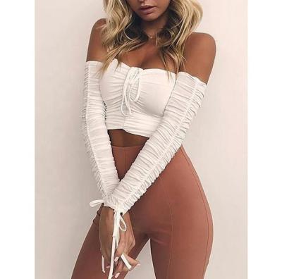 China Summer Breathable Wholesale Hot Sexy Strap Wrapped Chest Head T-shirt Female Long Sleeve Crop Tops TL0329 for sale