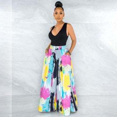 China TL0998 Pretty Breathable Print Palazzo Pants High Waist Loose Wide Leg Women's Long Leg Pants And Trousers for sale