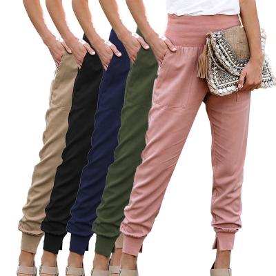 China TL0917 Womens Breathable Pants And Trousers Fashion Ladies High-Waisted Solid Side Pocketed Waist Womens Casual Joggers Pants for sale