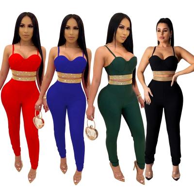 China 2021 Summer Breathable Stylish Wear TL4086, 4 Colors Spaghetti Strap Crop Top With Sexy 2 Piece Pants Ladies Set for sale