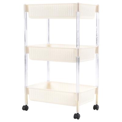 China Viable Hot Sale Home Multiple Features Storage Rack Three Four Layers Movable Mesh Basket Trolley Rack for sale