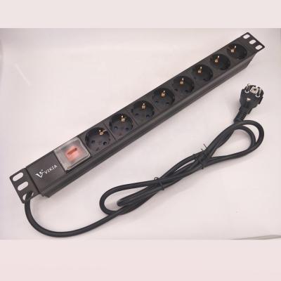 China Aluminum And Uninflammble Plastic 1U 19' German Type Rack Power Distribution Unit With Switch for sale