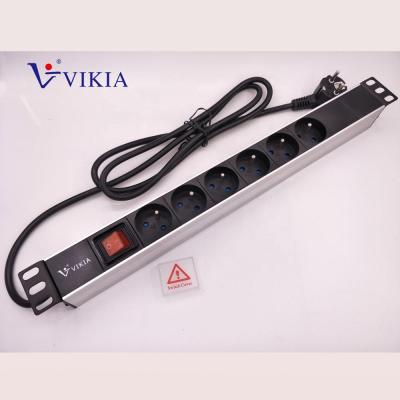 China 1U 6ways Aluminum French Type PDU With Switch For Polish Market for sale