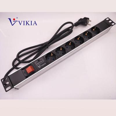 China German Type Aluminum 1U 6ways PDU With Switch And Surge Protector For Turkey Market for sale