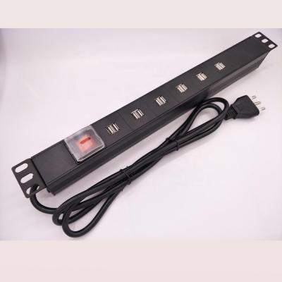 China 1U 12ways USB PDU Aluminum and Unflammable Plastic Rack Type with AC 220-250VAC Switch to DC 5V 15W Super Fast Charger for sale