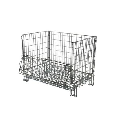 China Wholesale Folding Wire Mesh Warehouse Bins Storage Chrome Metal Pallet Warehouse Storage Cage for sale