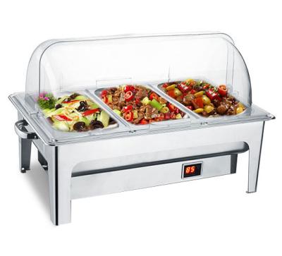 China Quick-store Electric Food Display Roll-top Electric Chafing Dish With Plastic Cover for sale