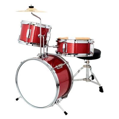 China Poplar Amazon 13 Inch 3-Piece Kids Junior Drum Set with Throne Cymbals Pedal Drumstick (Red Metallic) for sale