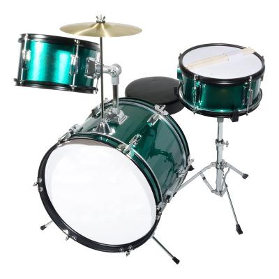 China Poplar Plant 16 Inch 3-Piece Kids Junior Drum Set Metallic Green Christmas Holiday Birthday Gift For Kids for sale