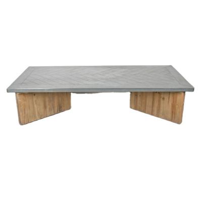 China 2020 Vintage Wood Furniture Manufacturer Zinc Top Coffee Table With Cross Splayed Leg for sale