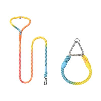 China Personalized Pet Costume Jumpsuit Combination Rope Half Rainbow Braid Candy Gradient Colorful Hand Dyed Leash Chain Clip Dog Rope for sale