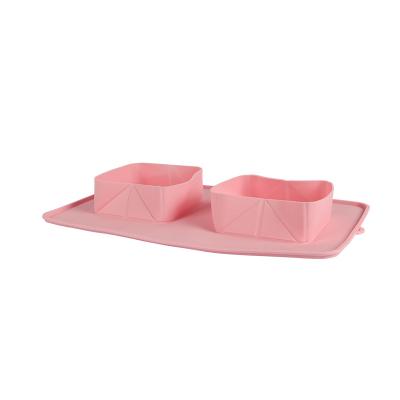 China Non-automatic Portable Collapsible Dog Teddy Bowl Double Bowl Silicone Small Bag Food Drinking Water Bowl Outdoor Cat And Dog Travel Pet Bowl for sale