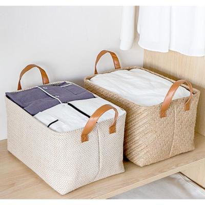 China Simple Woven Collapsible Folding Jute Fabric Storage Basket Storage Basket Wardrobe Storage Basket for sale