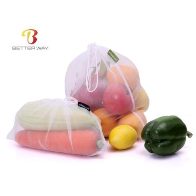 China 3pcs Food Set Polyester Customized Washable And Reusable Food Touch LFGB Tier Mesh Bag For Vegetable And Fruit Package for sale