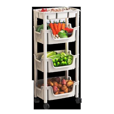 China Adjustable Floor Mounted Multi-Layer Movable Vegetable Racks Organizer Flatbed Kitchen Storage Cart Bathroom Flat Shelf Rack (Height) for sale