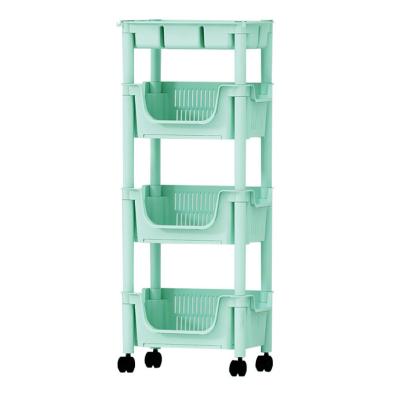 China Multi-Layer (Height) Adjustable Rolling Cart Foldable Vegetables Cart Kitchen Storage Cart With Lockable Wheels for sale