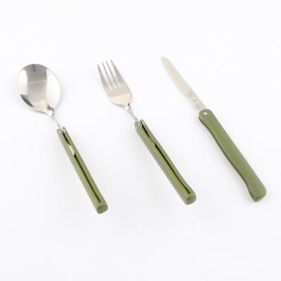 China Viable Stainless Steel Spoon Fork Knife Set Portable Flatware Folding Folding Cutlery For Travel Camping for sale