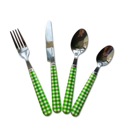 China Cathylin Sustainable Green ABS Plastic Handle Spoons Forks Knives Stainless Steel Cutlery Set for sale