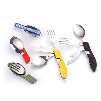 China Titanium Metal Stainless Steel Spork Knife Spoon Fork Bottle Folding Box Opener Outdoor Travel Viable Collapsible Camping for sale