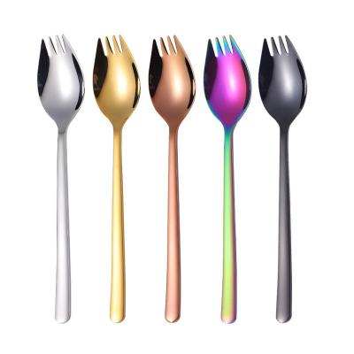 China Sustainable Reusable 304 Stainless Steel Camping Spaghetti Cutlery Fruit Salad Dessert Spoon Metal Titanium Spork for sale