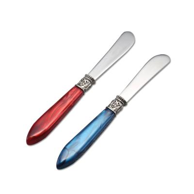 China Viable Custom Christmas Wedding Favor Acrylic Plastic Handle Stainless Steel Spreader Silver Butter Knife for sale