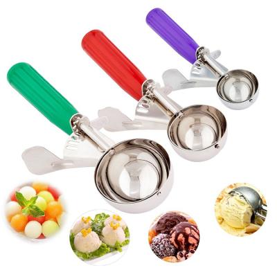 China Large Viable Metal Stainless Steel Meat Ball Press and Release Cookies Chocolate Ice Cream Scoop with Trigger for sale