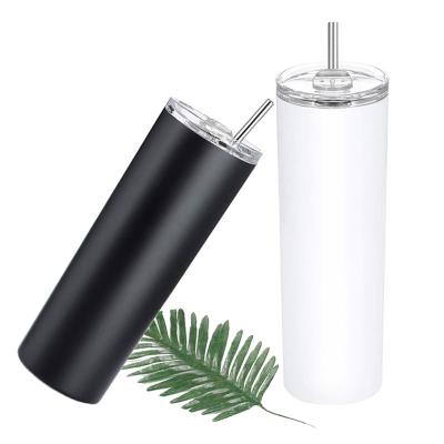 China Hot Sale Double Wall Insulated Double Wall Tumblers 20oz Stainless Steel Skinny Mug With Slide Lid And Straw Tumbler Cups for sale