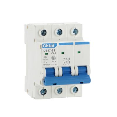 China Popular Box DZ47-63 3P 63amp ac/Dc Mcb Electrical Breakers C D Distribution Miniature Circuit Breaker with factory price for sale