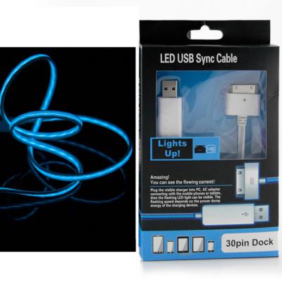 China 100cm LED iPhone USB-Kabel, das grellen sichtbaren Stift LED-Licht-Apples 30 zu USB-Kabel schwimmt zu verkaufen