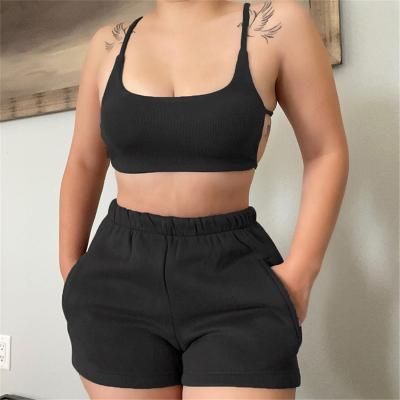 China Women's Sexy QUICK DRY Summer 2 Pieces Knit Sweatsuit Suspender Knitted Vest Shorts Women for sale