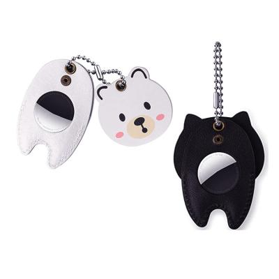 China Cute Lovely Leather Case Cute Airtag Holder Accessories With Ball Chain Cat Dog Bear Pet Airtag Pendant Leather Case for sale