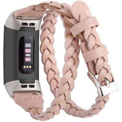 China Fashion Double Pin Casual Special Design Buckle Braided Woven Leather Watch Band Strap Smart Watch Compatible With Charge3 for sale