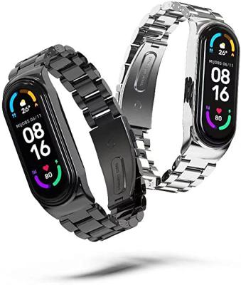 China Wholesale Hidden Galaxy Watch46mm Buckle 3 Section Smile Stainless Steel Metal Watch Strap Classic Watchband For Xiaomi Band 6 Xiao MI Band 5 for sale