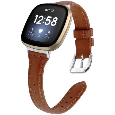 China Fibit versa3 top layer high quality simple thin genuine leather strap for smart watch compatible with versa3 for sale