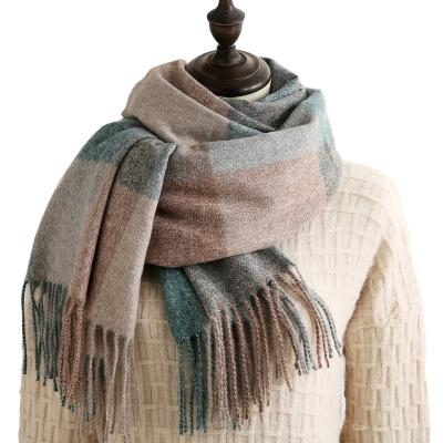 China Factory Wholesale Winter Polyester Scarf Women Pashmina Elegant Shawls Classic Plaid Check Pattern Cashmere Scarf With Tassel for sale