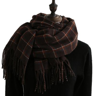 China 2021 Polyester Fashion Winter Scarf Check Tassel Scarf Ladies Shawl Unisex Winter Warm Scarf Long for sale