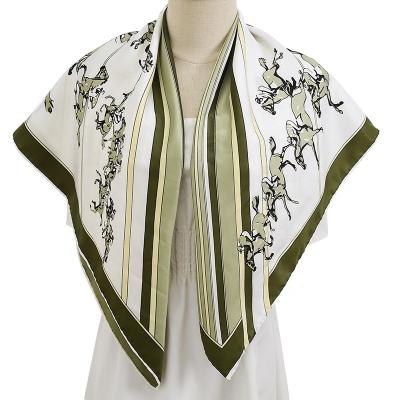 China Polyester 2021 latest style elegant women square silk scarves printed galloping horse pattern neck bandana for sale