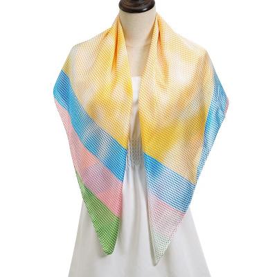 China Streets Stylish Spot In Europe And America 2021 Designer Printed Women Muslim Silk Head Scarf Spot Crimped Multicolor Striped Square Scarves for sale