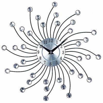 China Creative Quartz Art Living Room Single Face Wall Clocks Crystal Diamond Wall Clock Wall Watch Home Decor Luxury 3D Leaf 9mm for sale