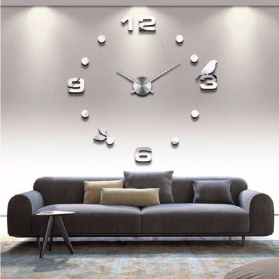 China Home Living Room Art Watch Wall Clocks Decorative 3D DIY Gifts Large EVA Foam Acrylic Sticker Cheap Classic CREATIVE Silver Mirror for sale