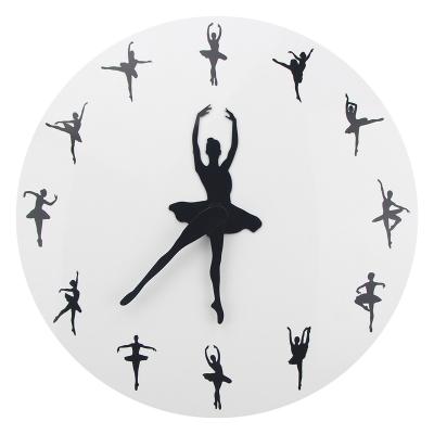 China Modern home decorative ballet girls wall clock ballerina CREATIVE white acrylic clock dancing timestamp living room quartz analog for sale