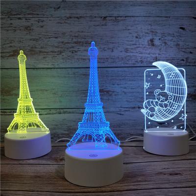 China Modern 3D Illusion Night Light Eiffel Tower Shape LED Table Lamp For Kids for sale