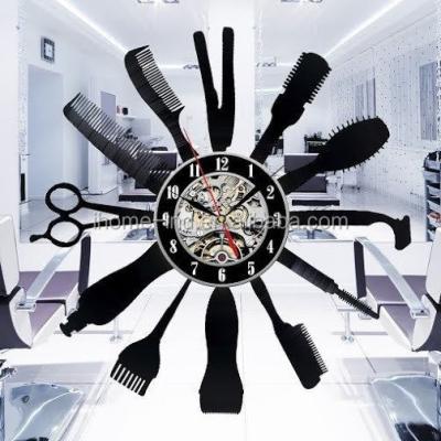 China Creative CD Record Clocks Barber Tools Shape Fancy Wall Clocks Art Quartz Analog Wall Vinyl Clock Home Decorative Gift Living Room Retro for sale